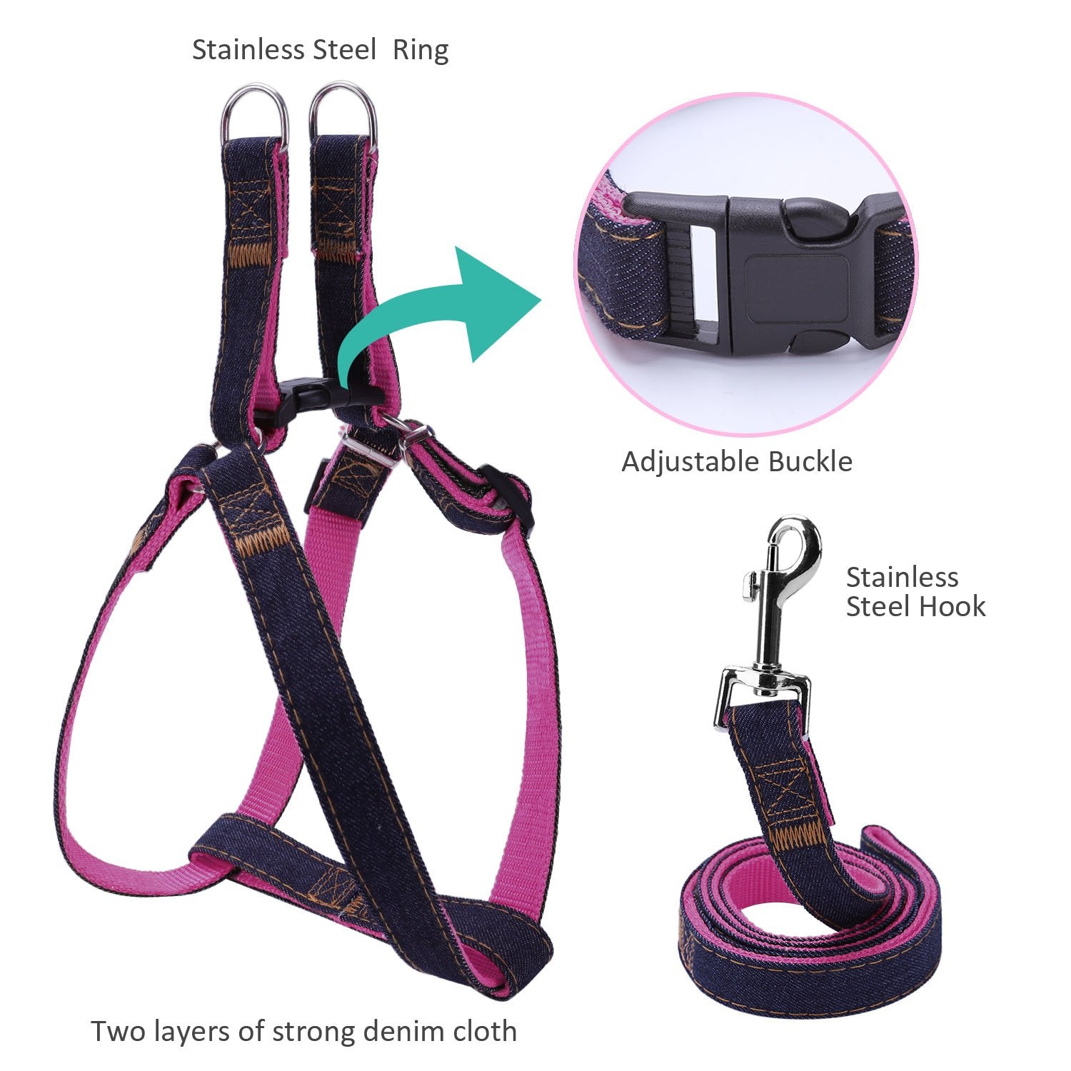 Bark Lover Dog Harness, Leash & Collar Set – Adjustable 3-Piece Walking Set for Small to Large Dogs