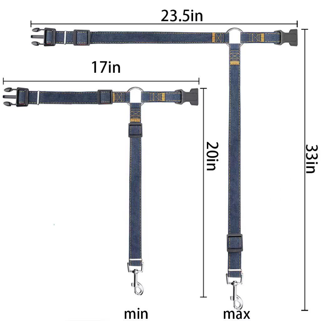 Bark Lover Adjustable Dog Car Seat Belt & Leash – Denim Style Headrest Safety Strap, 2-Pack (Limited Stock)