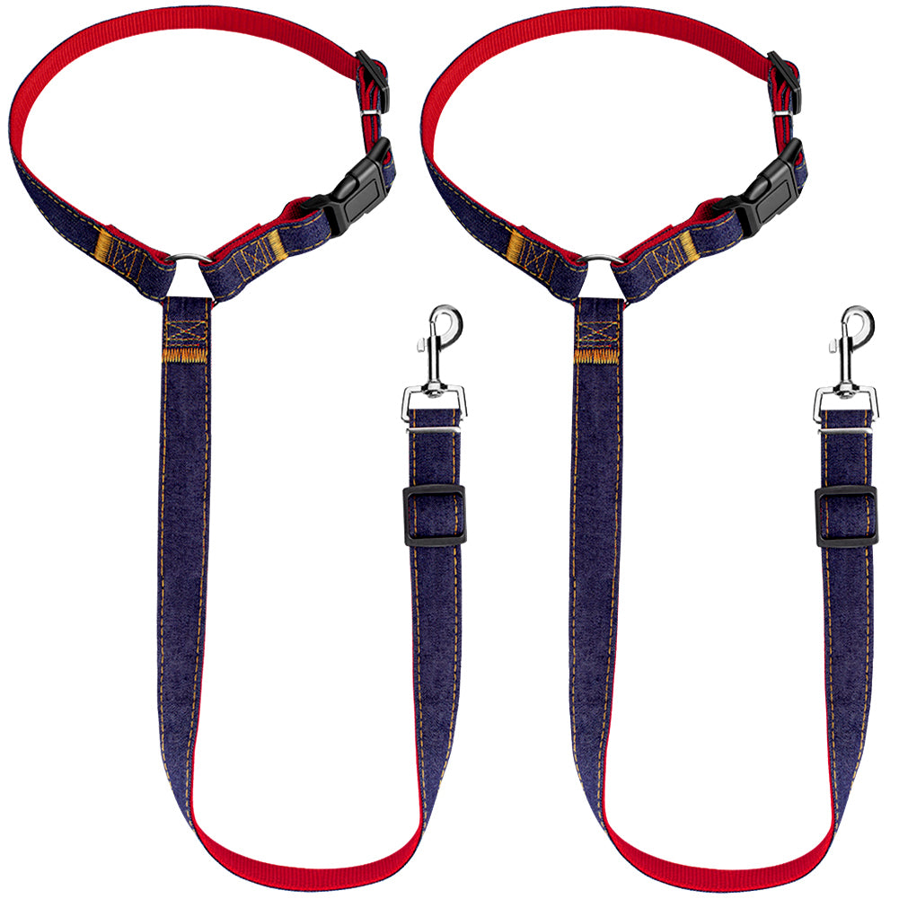 Bark Lover Adjustable Dog Car Seat Belt & Leash – Denim Style Headrest Safety Strap, 2-Pack (Limited Stock)